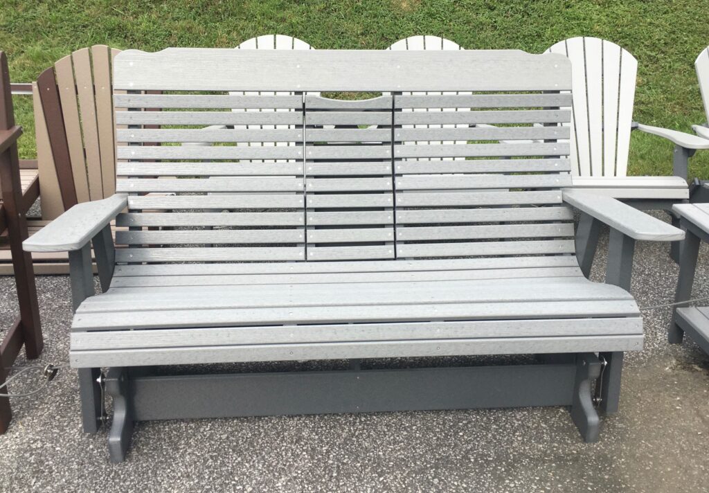 Poly 5′ Deluxe High Back Glider with Fold Down in Driftwood Gray on Dark Gray