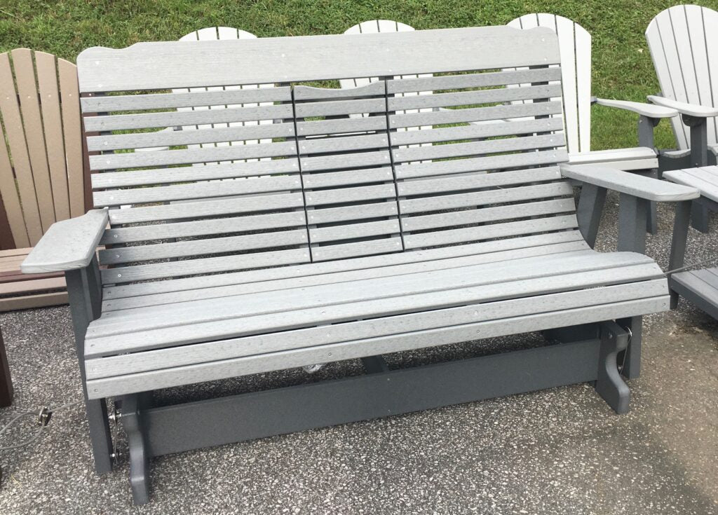 Poly 5′ Deluxe High Back Glider with Fold Down in Driftwood Gray on Dark Gray