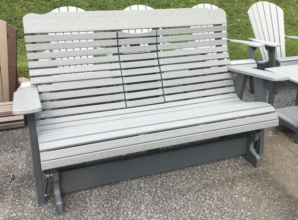 Poly 5′ Deluxe High Back Glider with Fold Down in Driftwood Gray on Dark Gray