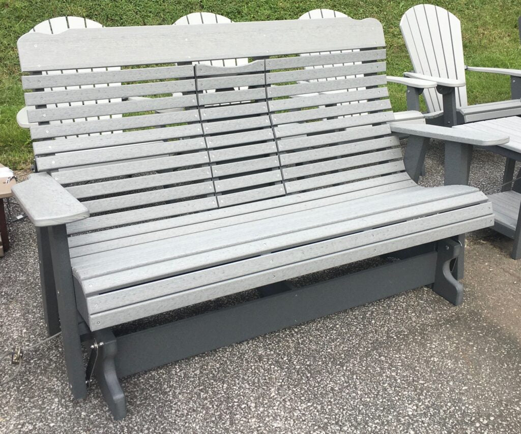 Poly 5′ Deluxe High Back Glider with Fold Down in Driftwood Gray on Dark Gray
