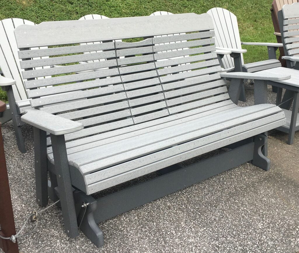 Poly 5′ Deluxe High Back Glider with Fold Down in Driftwood Gray on Dark Gray
