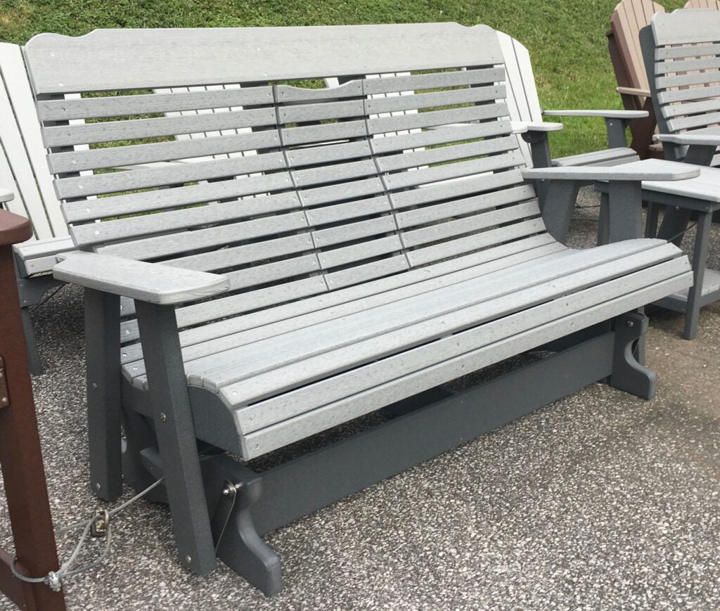 Poly 5′ Deluxe High Back Glider with Fold Down in Driftwood Gray on Dark Gray