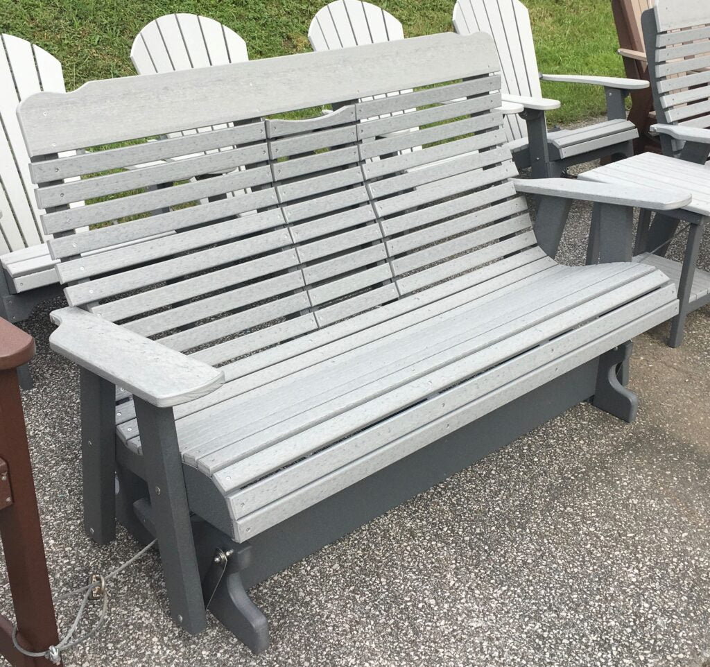Poly 5′ Deluxe High Back Glider with Fold Down in Driftwood Gray on Dark Gray
