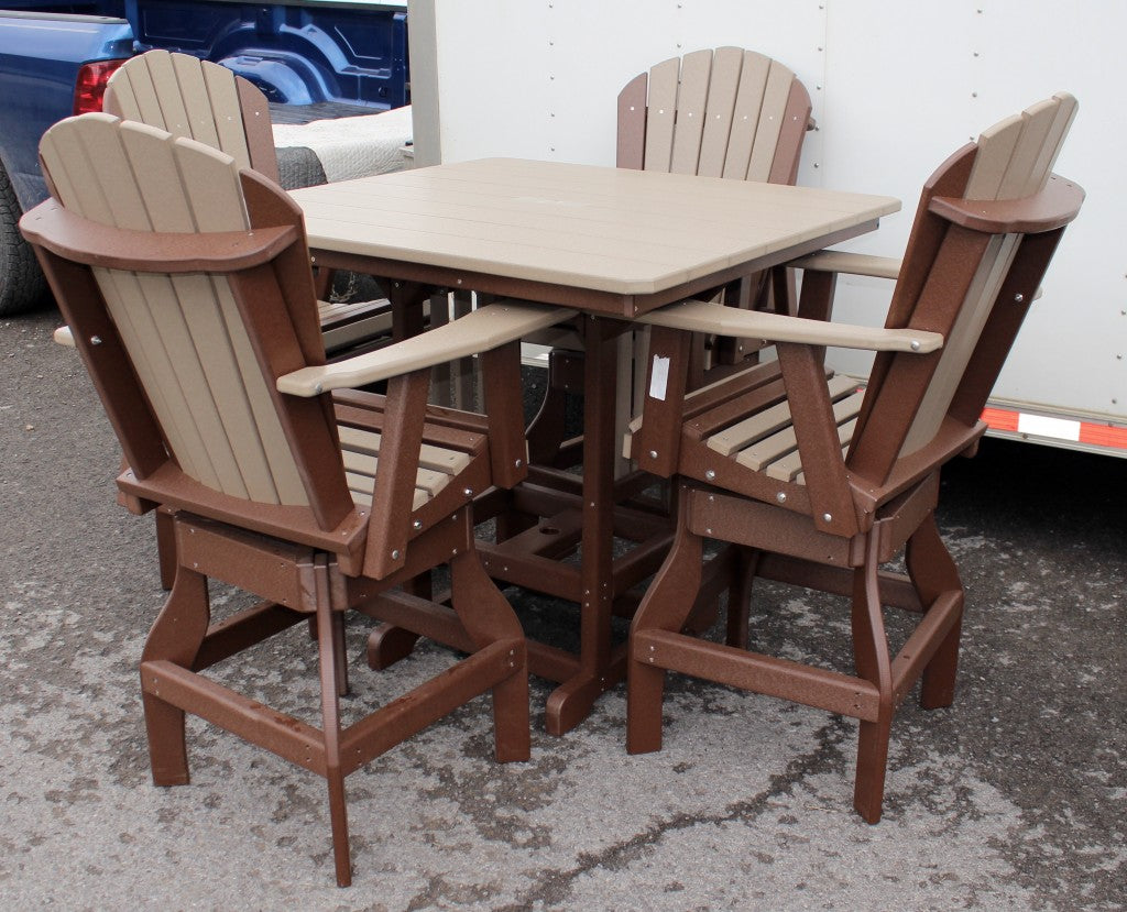 Poly 44″ Square Bar Height Table and Adirondack Swivel Bar Stool Set