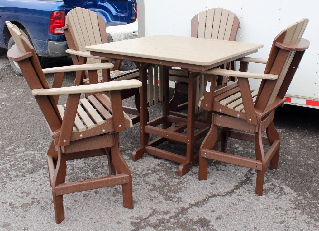 Poly 44″ Square Bar Height Table and Adirondack Swivel Bar Stool Set