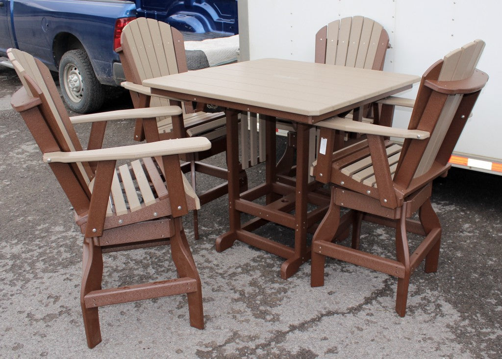 Poly 44″ Square Bar Height Table and Adirondack Swivel Bar Stool Set