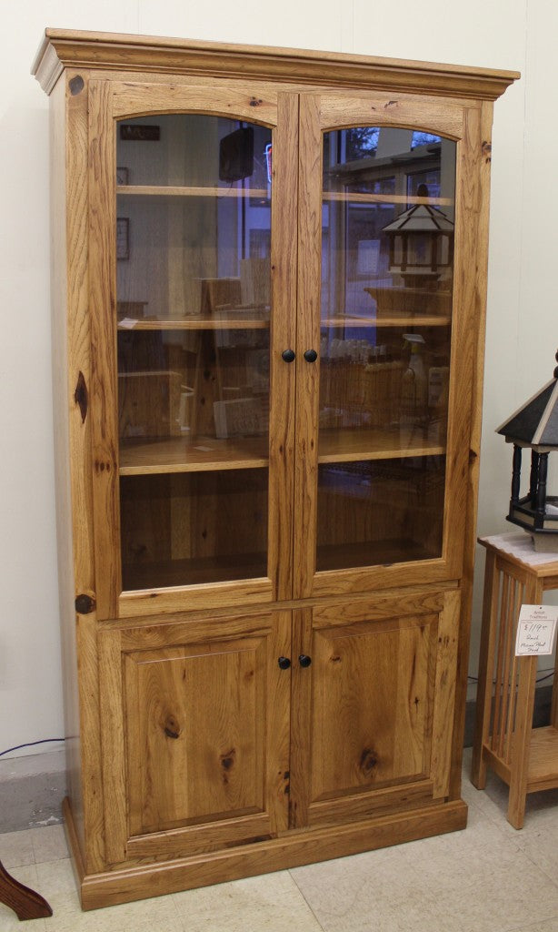 Pantry with Glass Doors in Rustic Hickory Wood