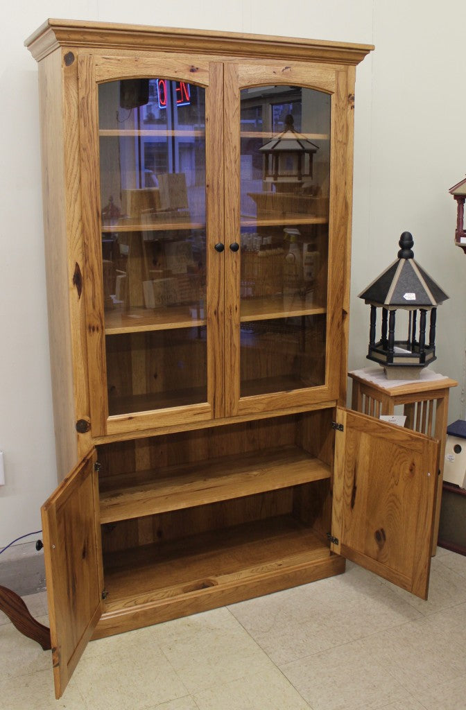 Pantry with Glass Doors in Rustic Hickory Wood
