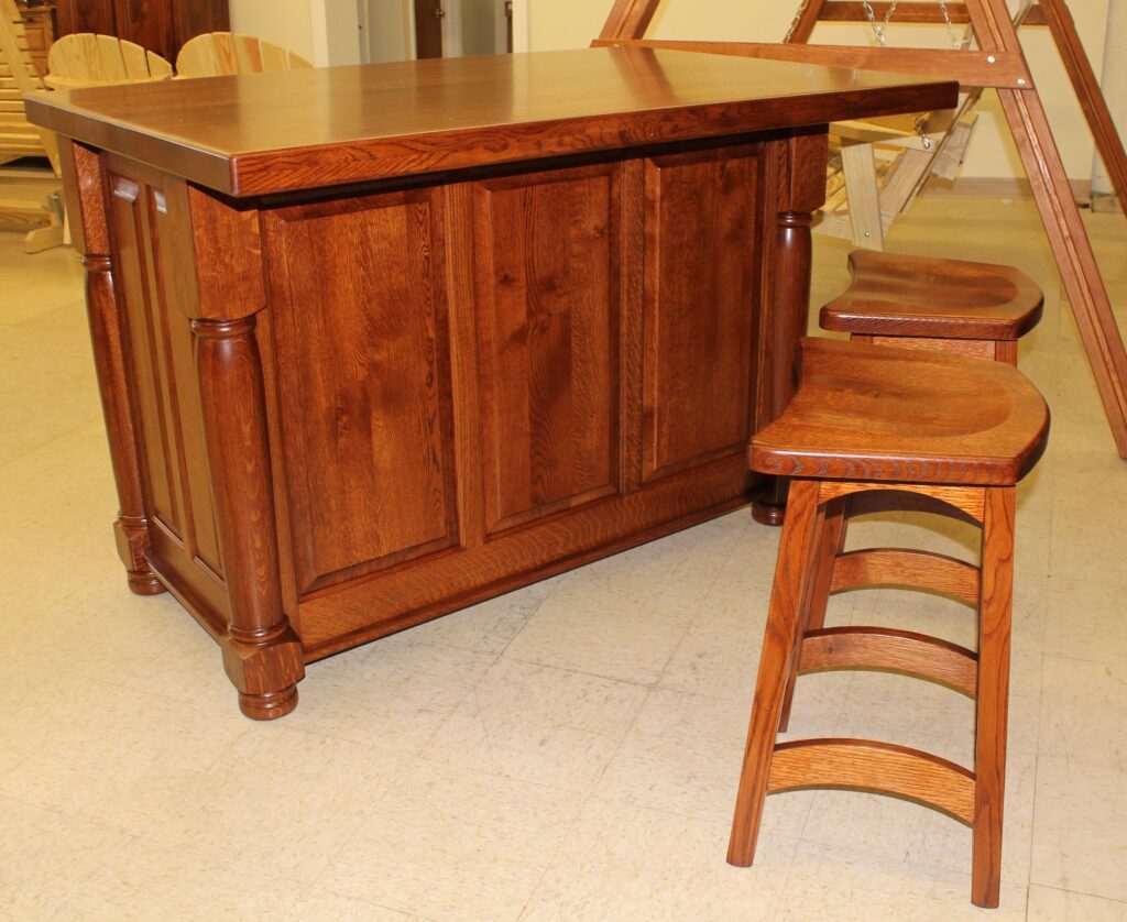 Rustic Quarter Sawn Oak Turned Leg Island with 2" Plank Glued Top