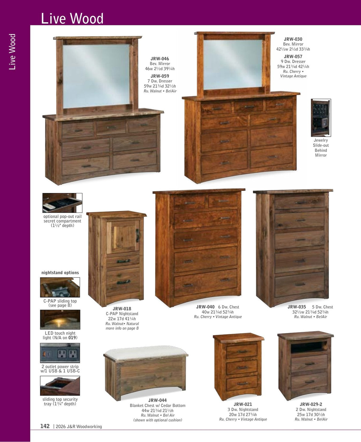 Live Wood 2 Drawer Nightstand w/opening – 25"W