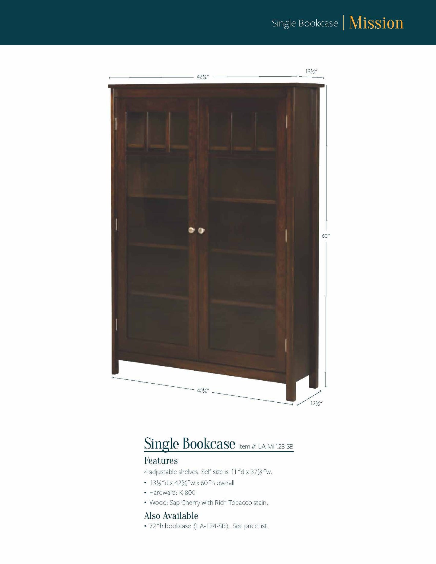 Mission Barrister Bookcase – 72"