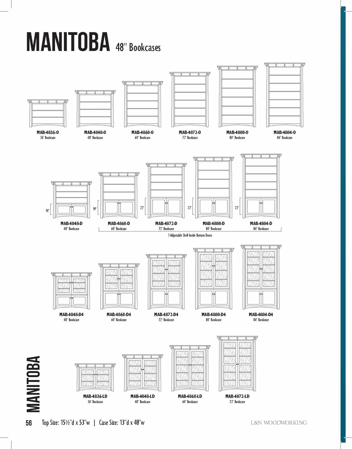 Manitoba 39" Bookcase With Top and Bottom Doors