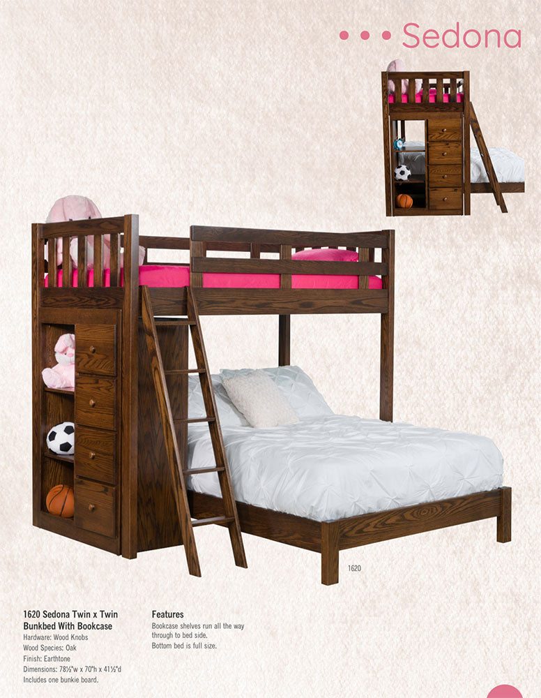 Sedona Twin x TwinBunk Bed With Bookcase