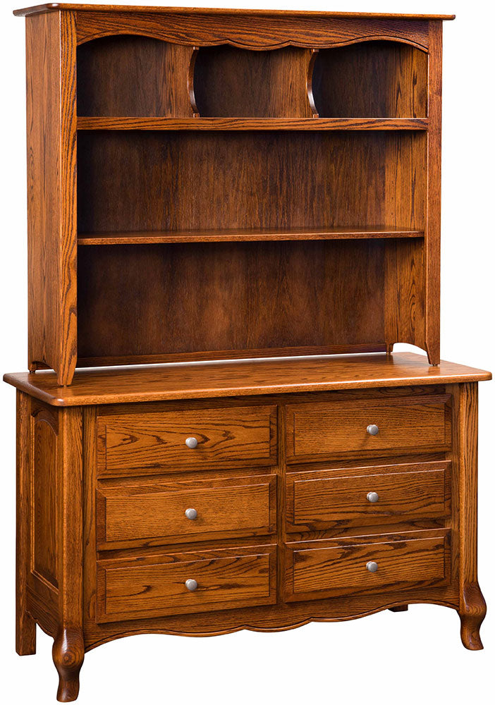 French Country 6 Drawer Dresser With Hutch Top