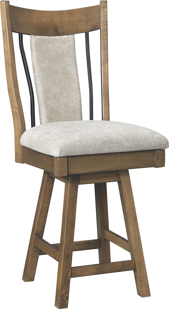 Eagle Swivel Bar Stool with Wrought Iron and Fabric Back and Seat