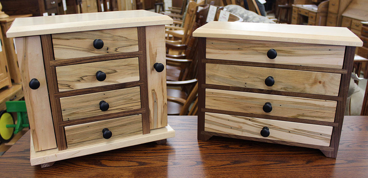 Dresser Top Jewelry Cabinet in Wormy Maple and Walnut