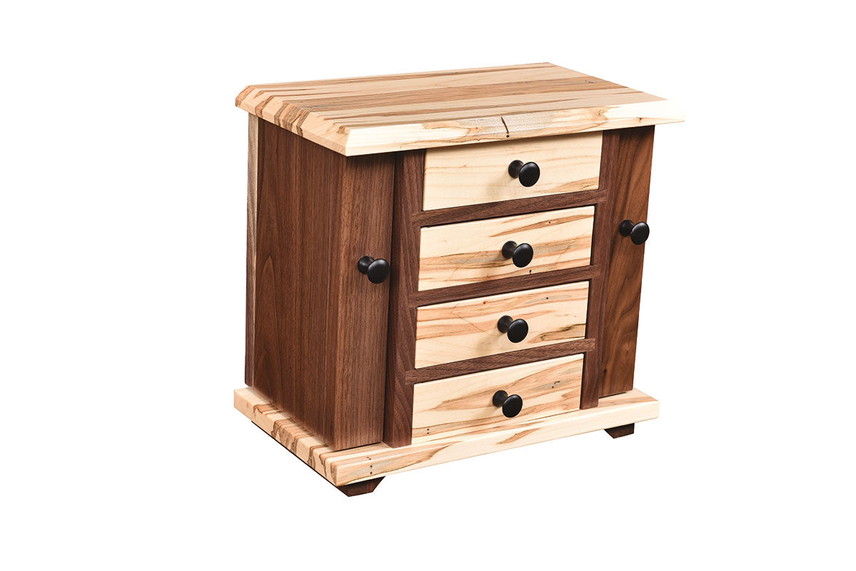 Dresser Top Jewelry Cabinet in Wormy Maple and Walnut