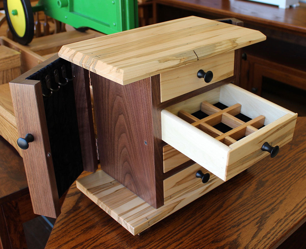 Dresser Top Jewelry Cabinet in Wormy Maple and Walnut