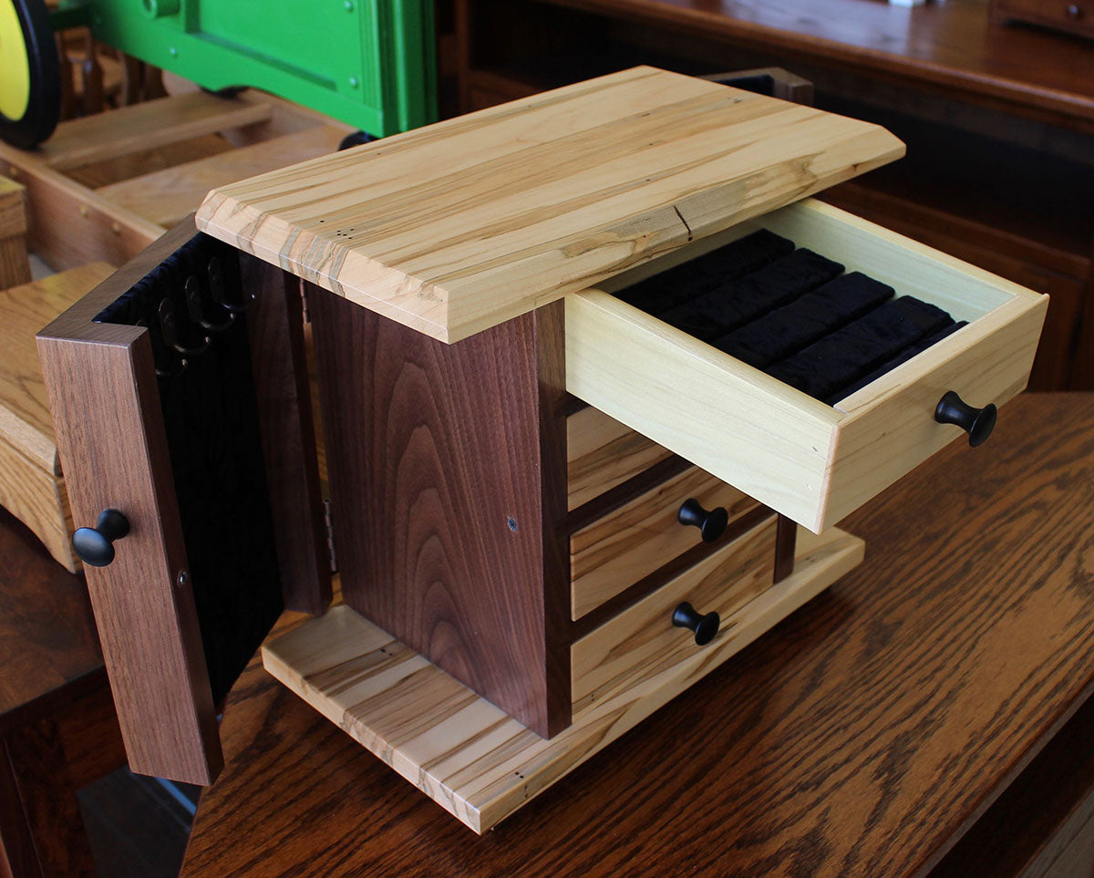 Dresser Top Jewelry Cabinet in Wormy Maple and Walnut
