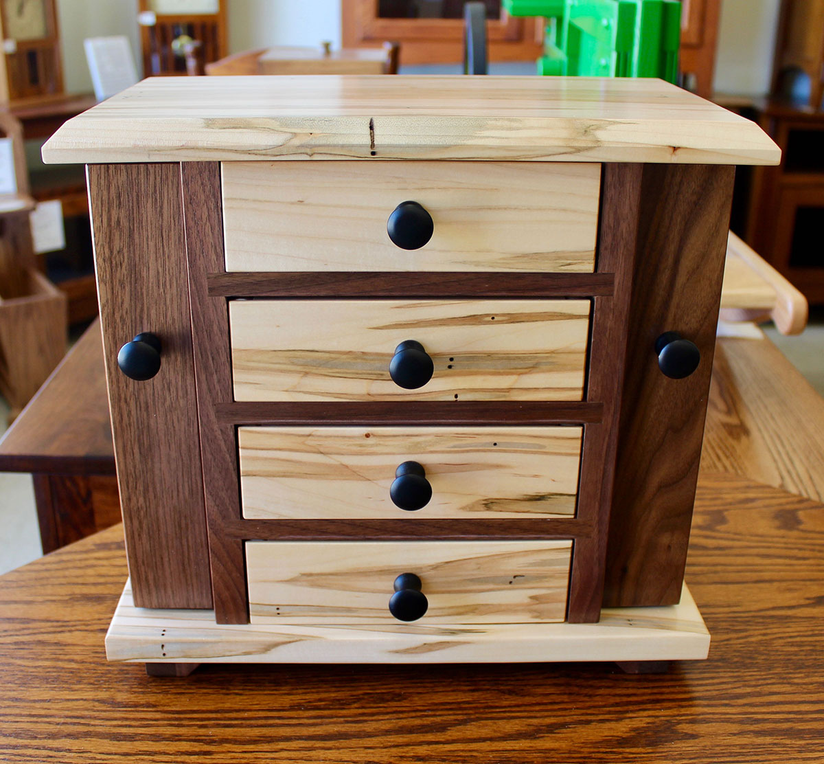 Dresser Top Jewelry Cabinet in Wormy Maple and Walnut