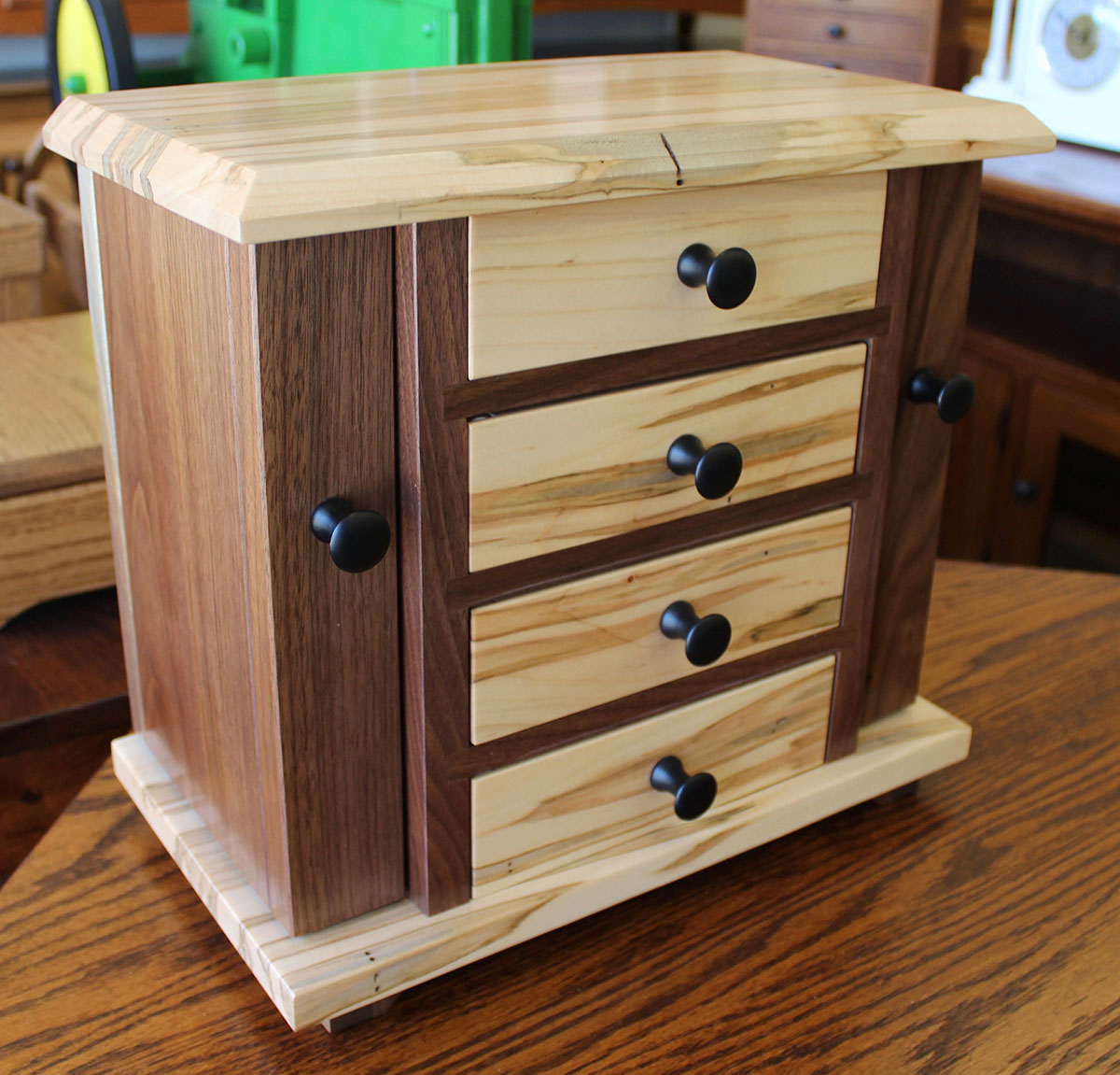 Dresser Top Jewelry Cabinet in Wormy Maple and Walnut
