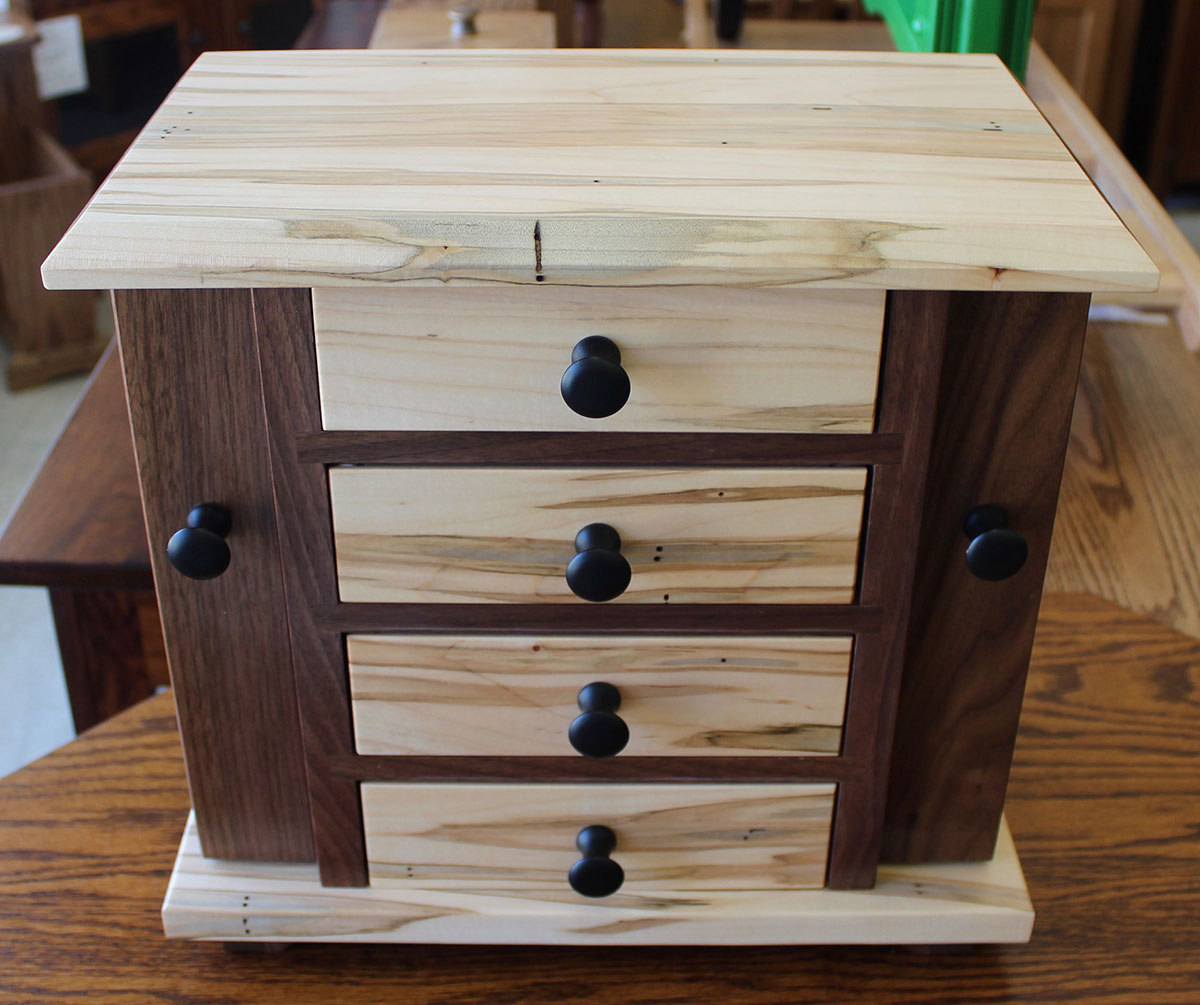 Dresser Top Jewelry Cabinet in Wormy Maple and Walnut