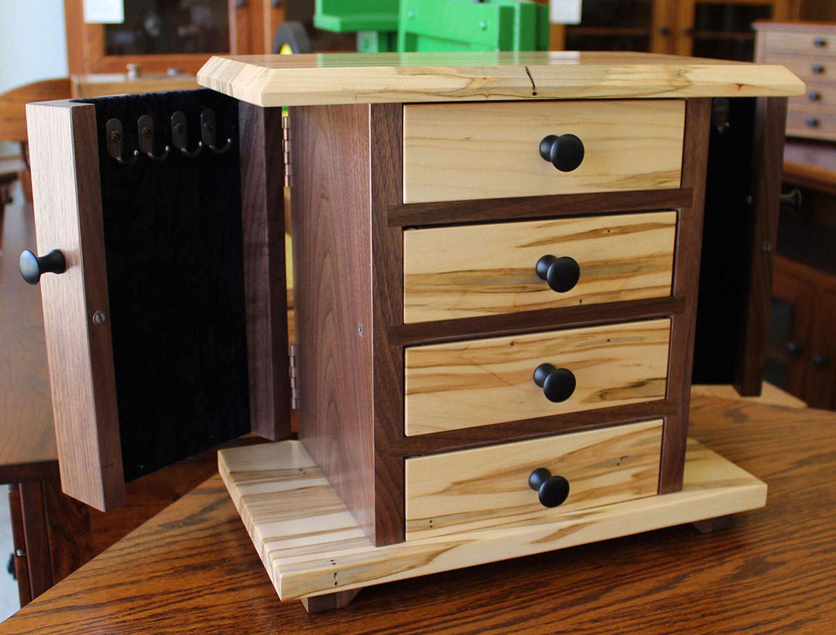 Dresser Top Jewelry Cabinet in Wormy Maple and Walnut