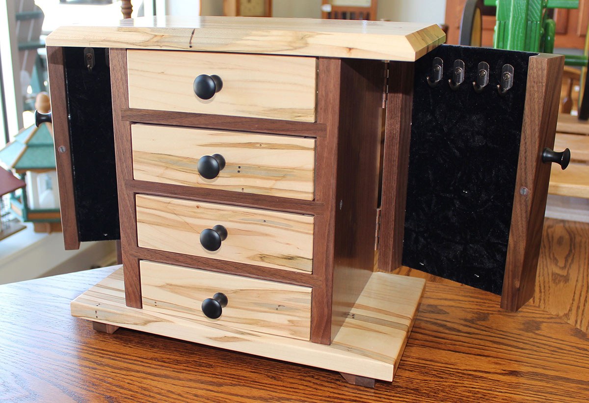 Dresser Top Jewelry Cabinet in Wormy Maple and Walnut