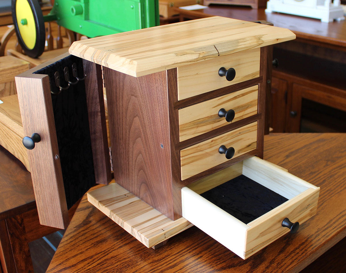 Dresser Top Jewelry Cabinet in Wormy Maple and Walnut