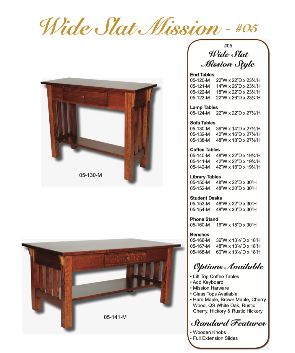 Wide Slat Mission 14" Chair Side Table With Drawer