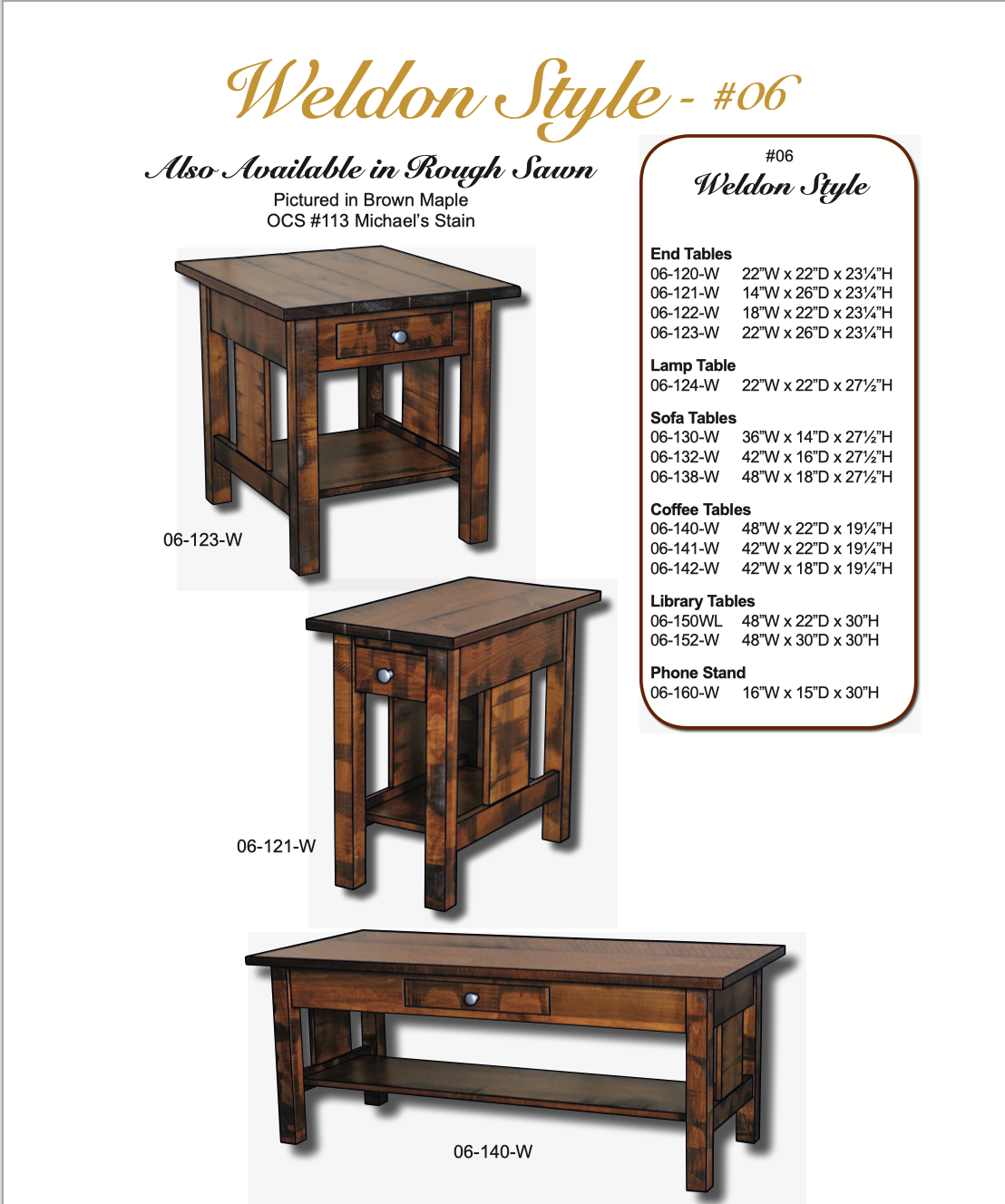 Weldon Rough Sawn 14" Chair Side Table With Drawer