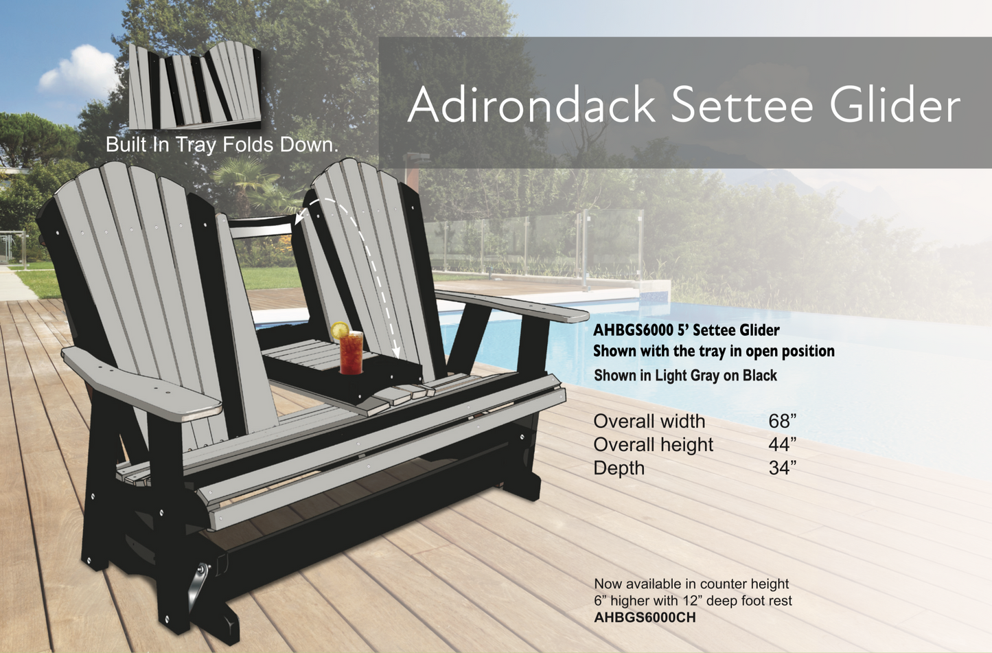Poly 5′ Adirondack Glider with Fold Down