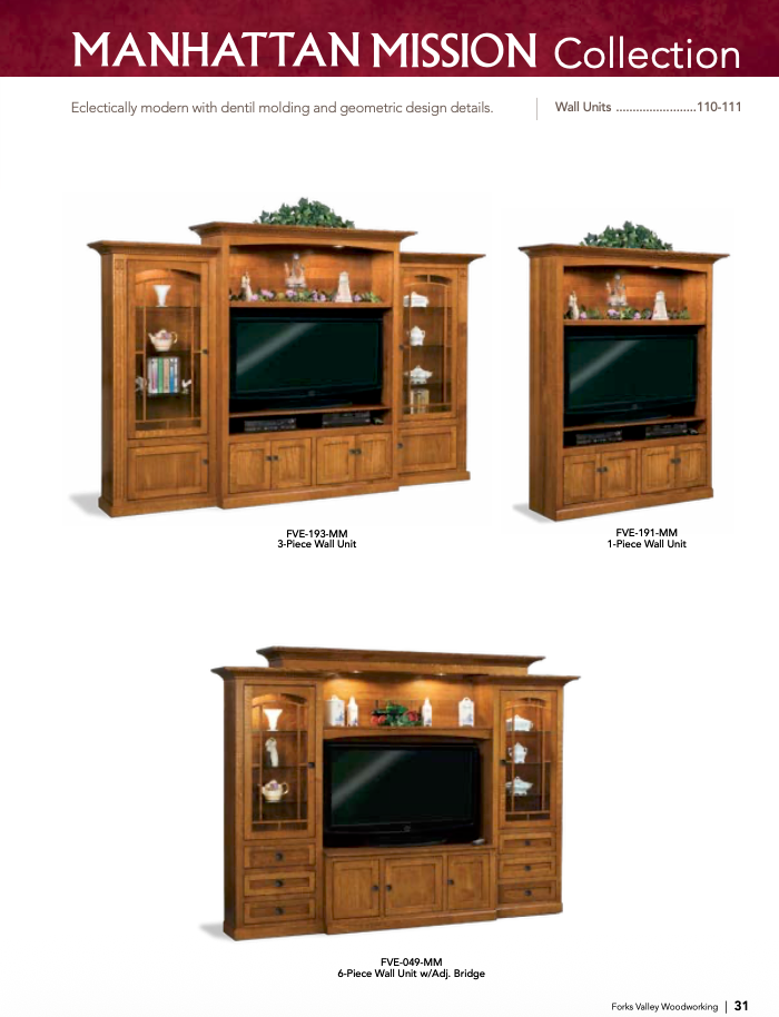 Manhattan Mission 6Pc Wall Unit. Console And Full Hanging Back Included