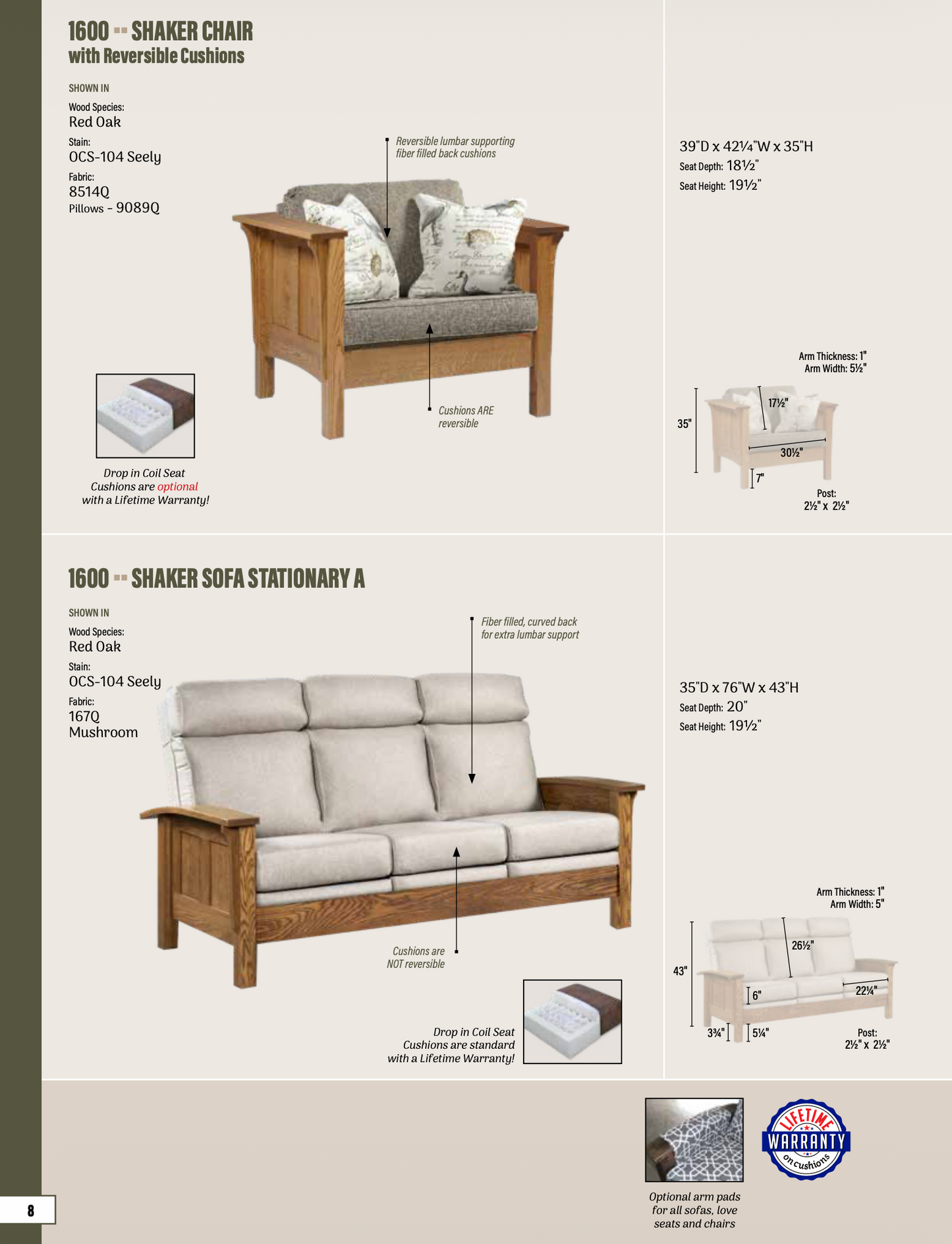 Shaker Sofa, Stationary A