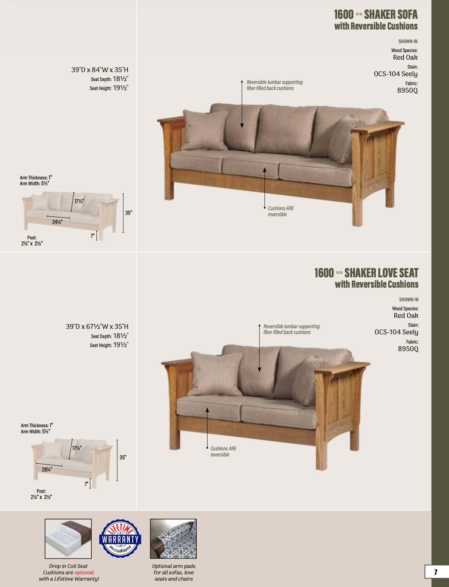 Shaker Love Seat with Reversible Cushions