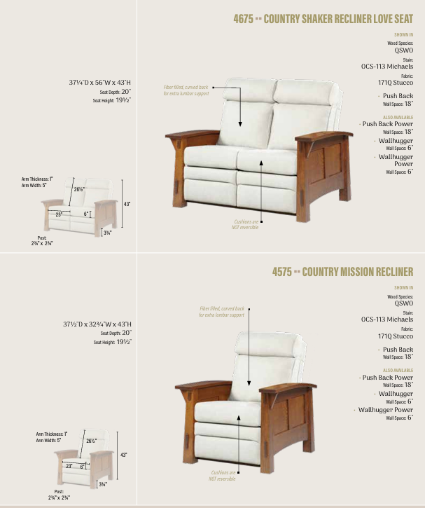 Country Shaker Recliner Love Seat