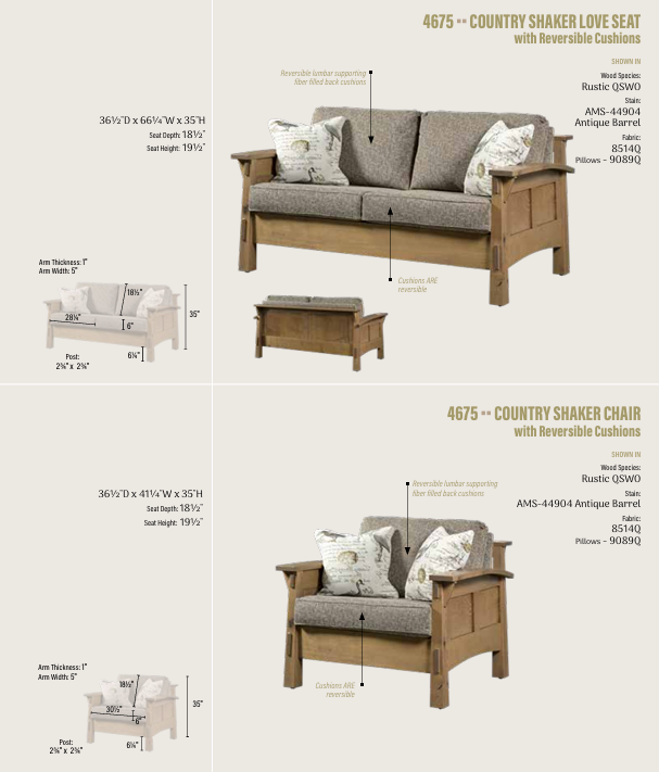 Country Shaker Love Seat with Reversible Cushions