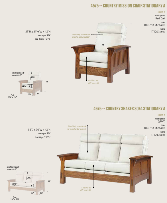 Country Shaker Sofa, Stationary A