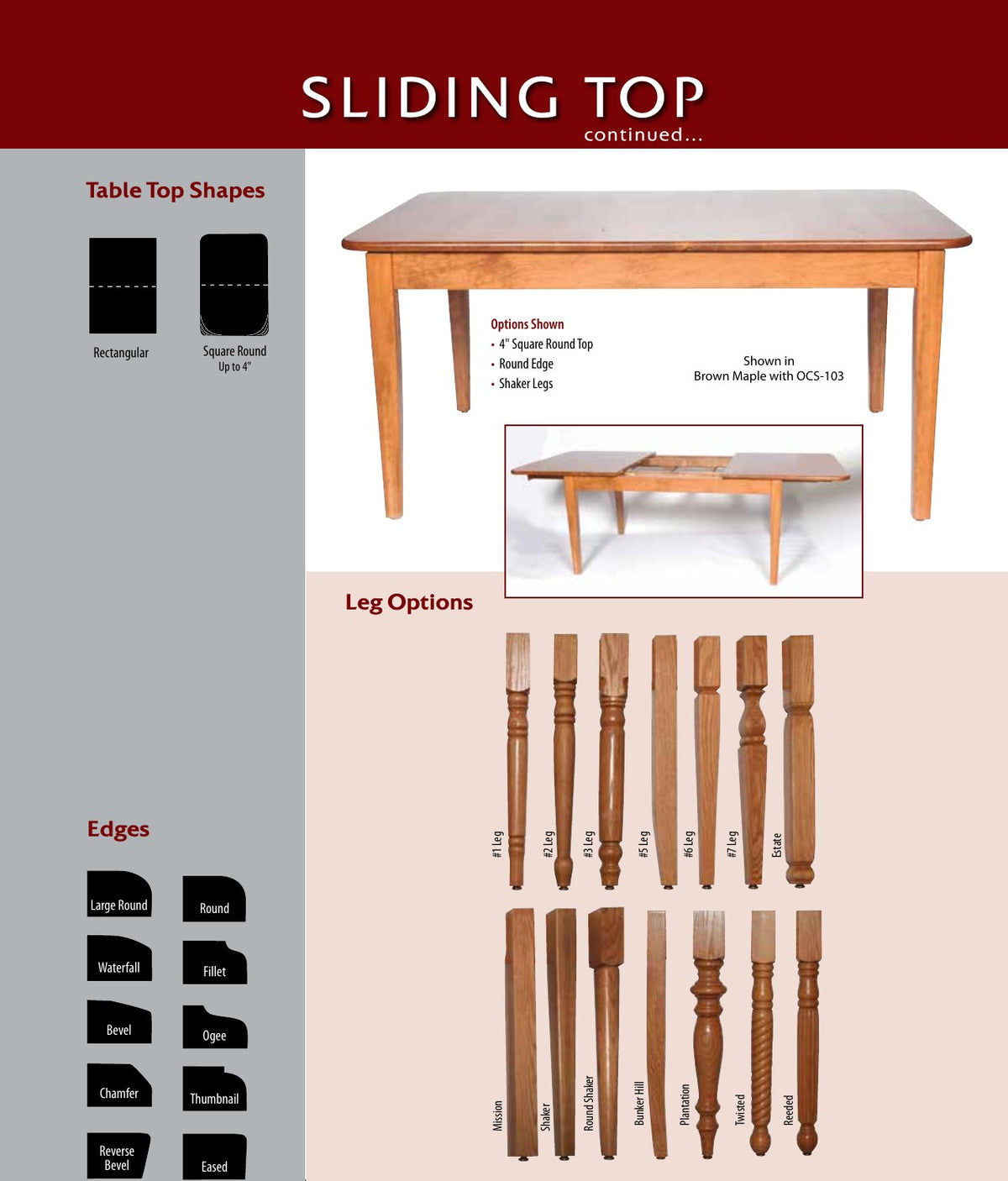 Sliding Top Table catalog page