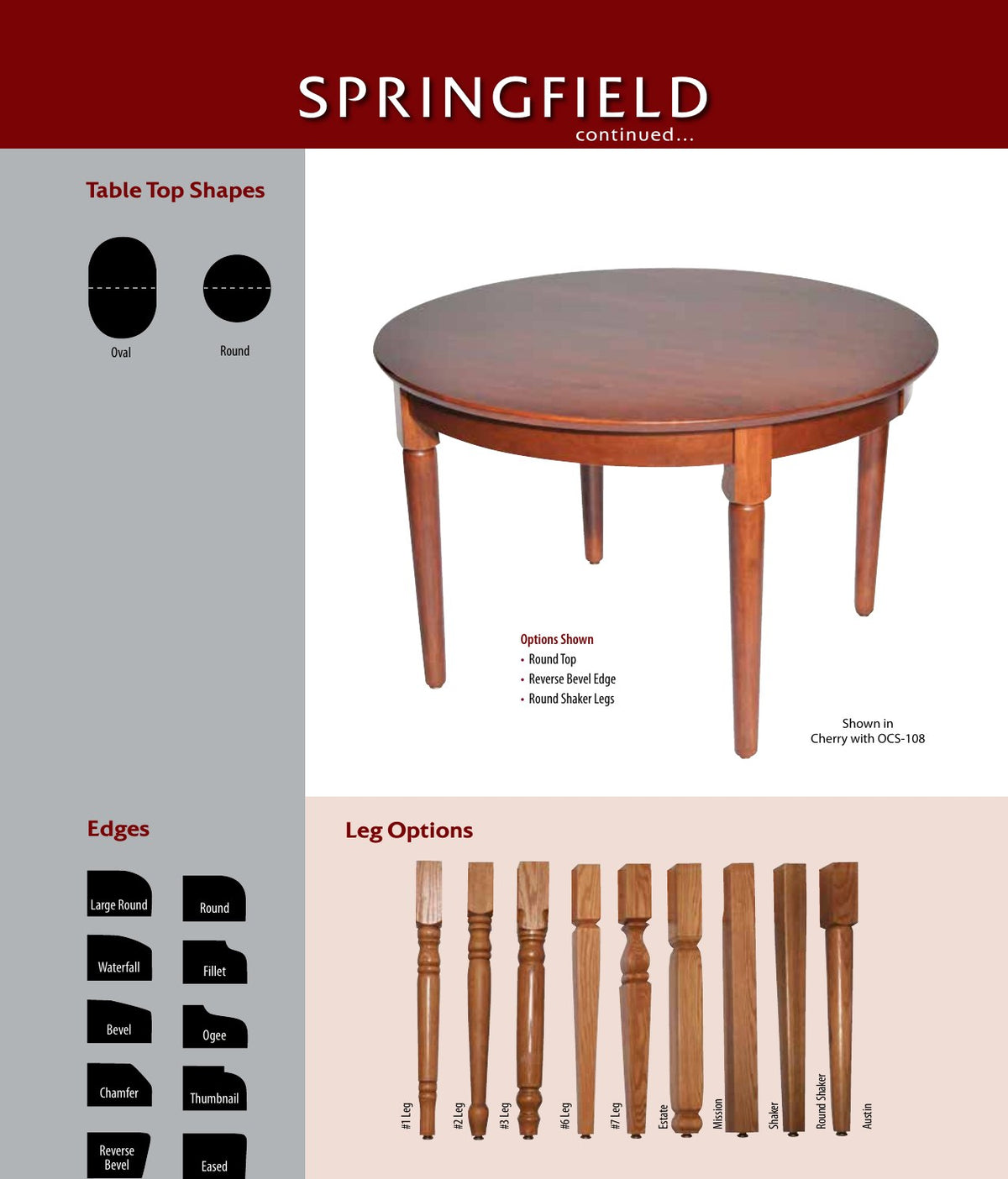 Springfield Leg Table catalog page