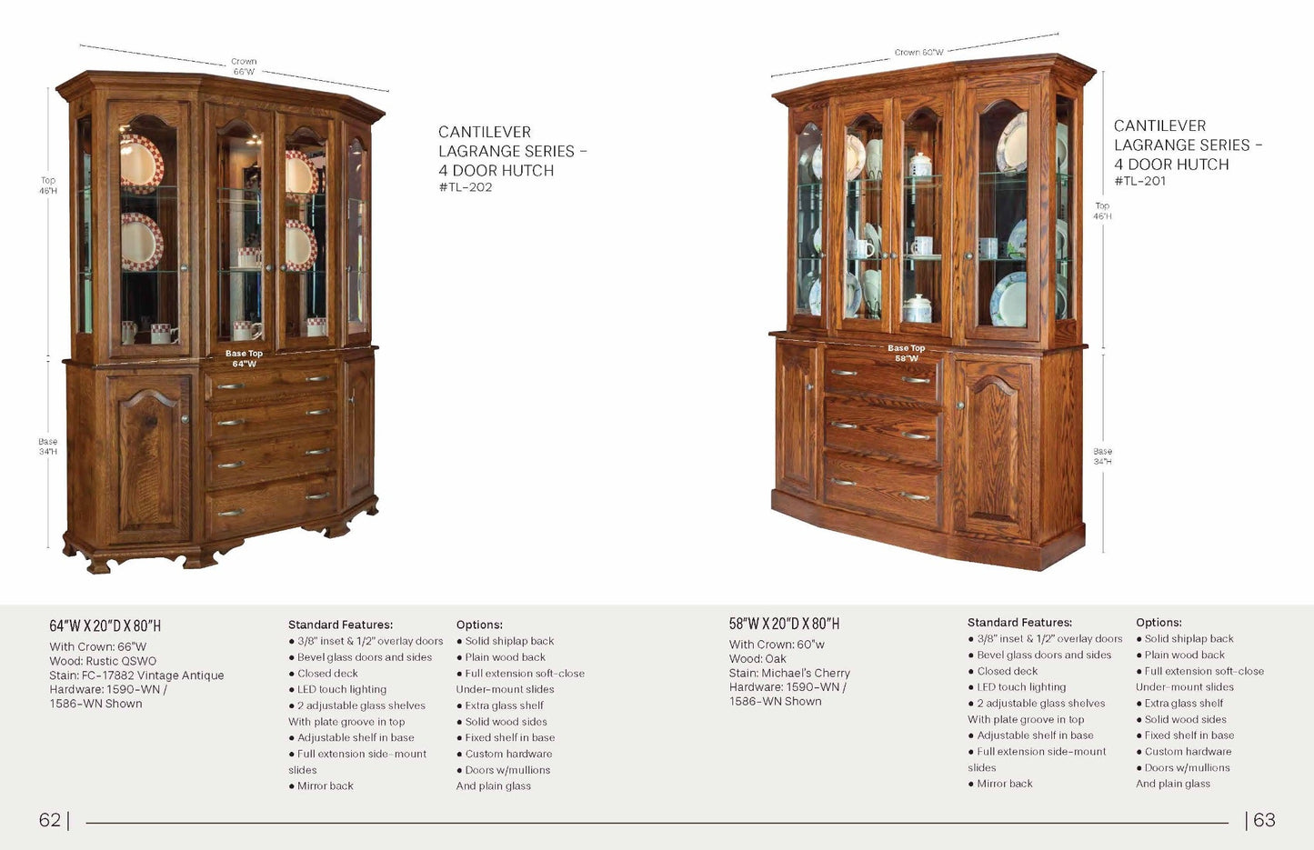 Cantilever Lagrange Series - 4 Door Hutch – 64" W