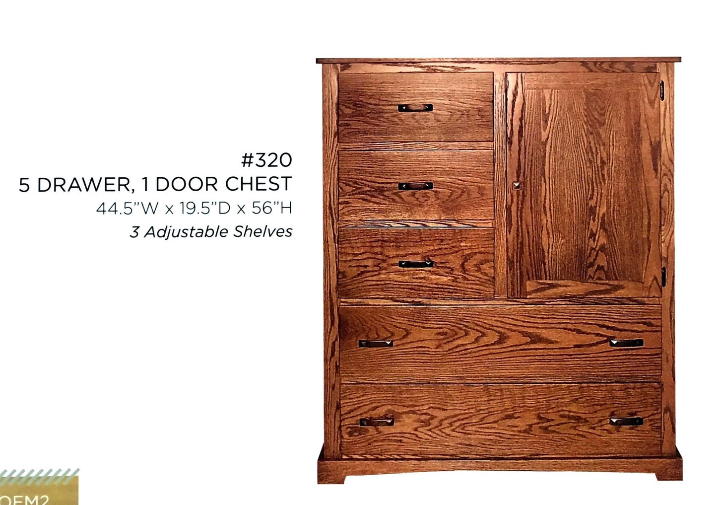 Old English Mission 5 Drawer, 1 Door Chest