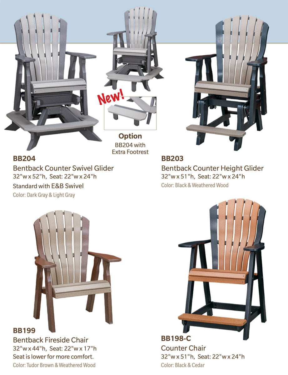 Poly Adirondack Bentback Counter Height Swivel Glider w/ Footrest