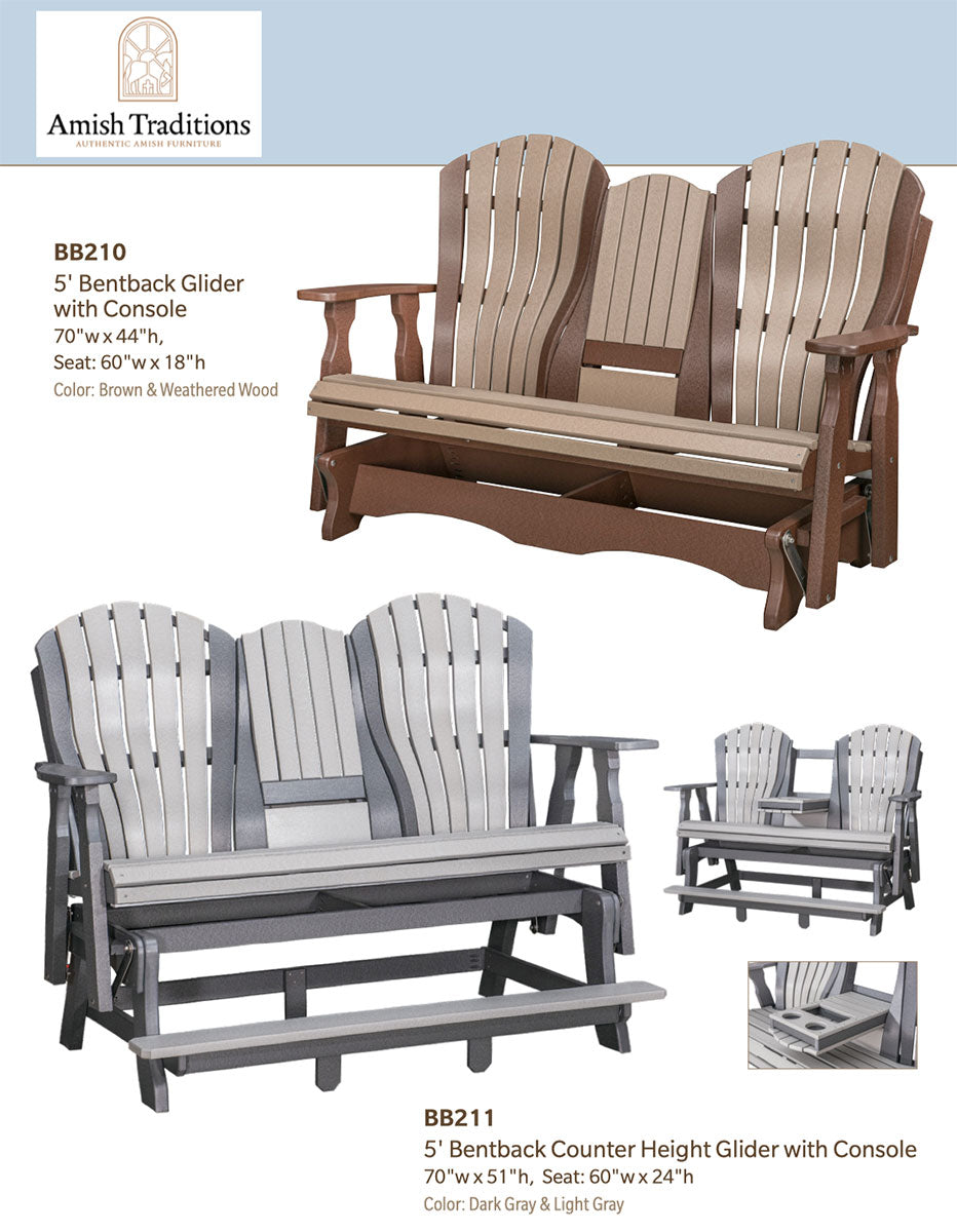 Poly Adirondack 5' Bentback Glider w/Console