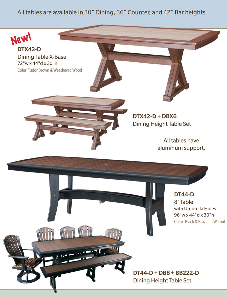Poly 44" x 72" Dining Height Table Set with X-Base