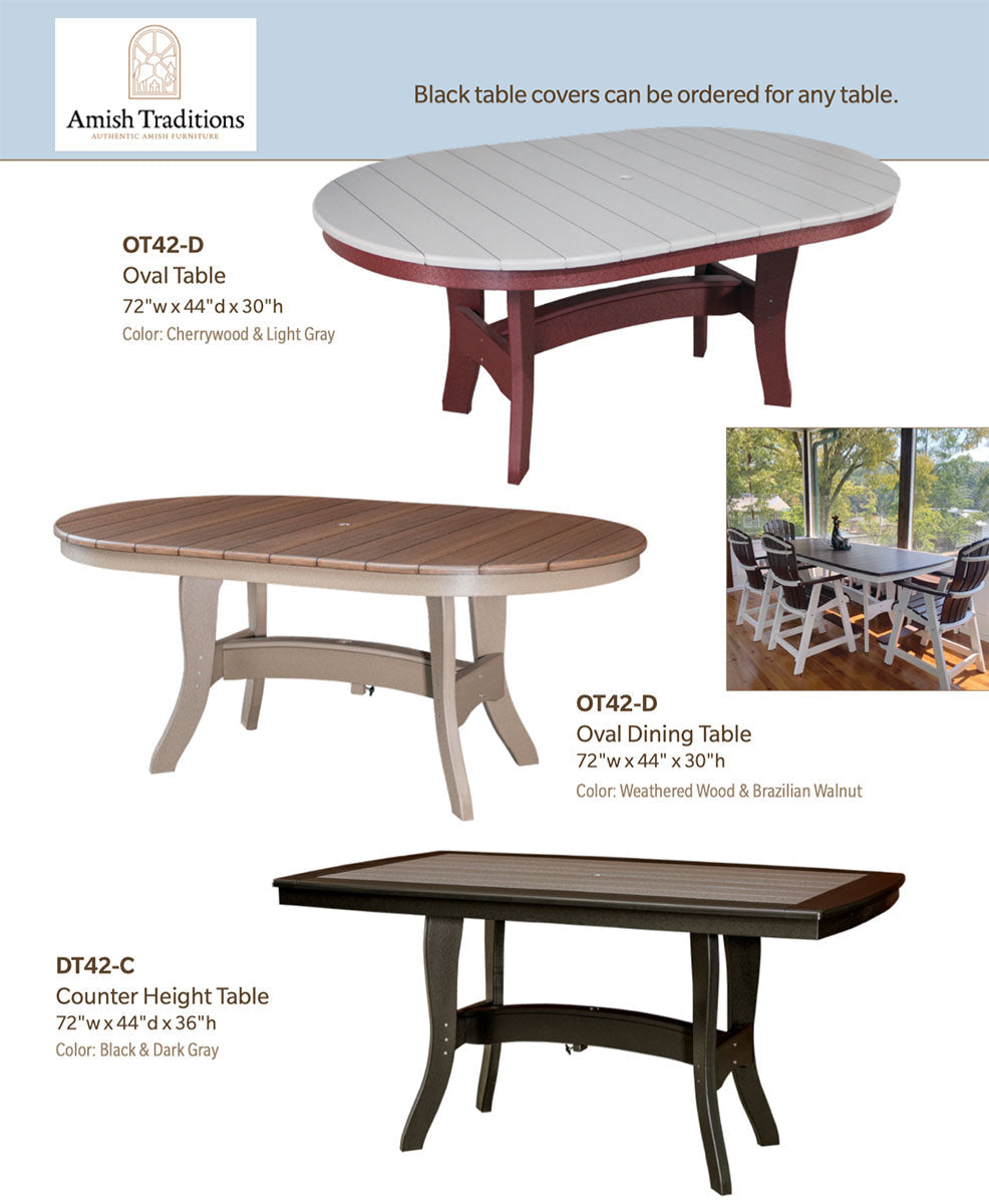 Oval Dining Table 44x72- Dining Height 30”