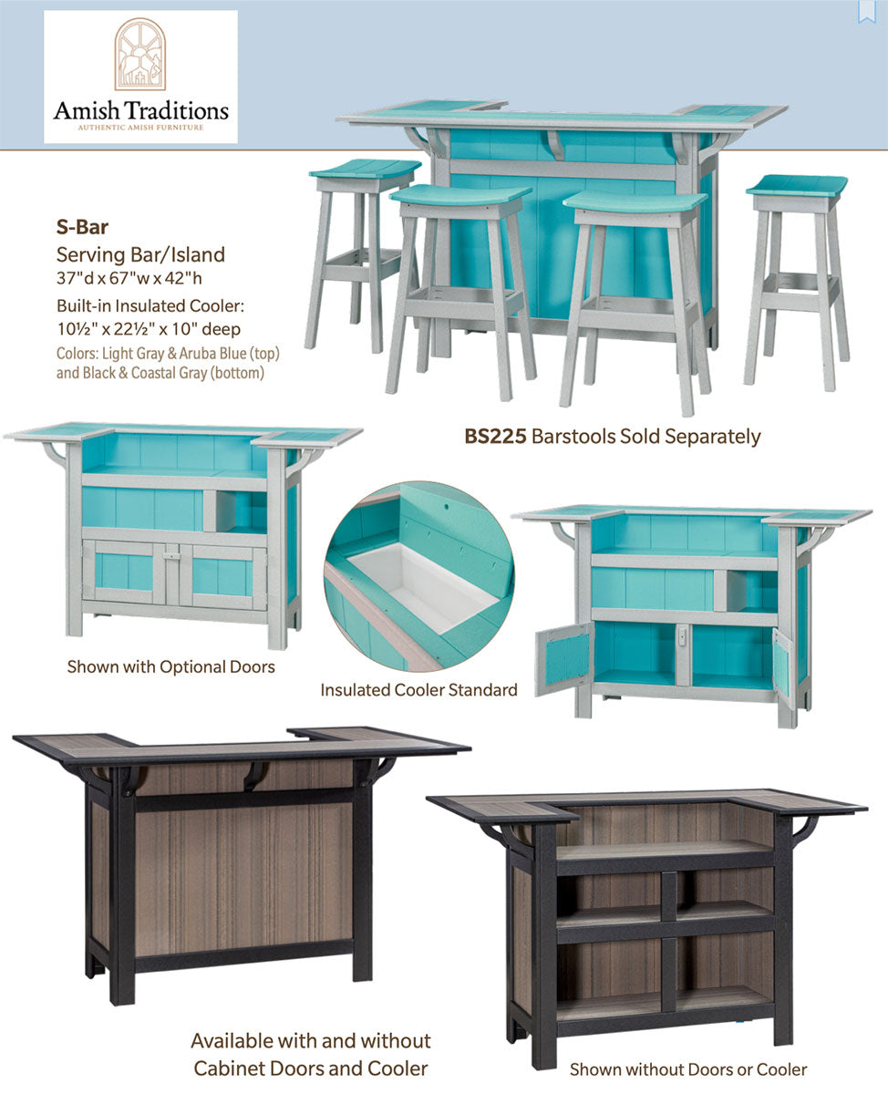 Poly Bowed Top Bar Stool 24" Counter Height