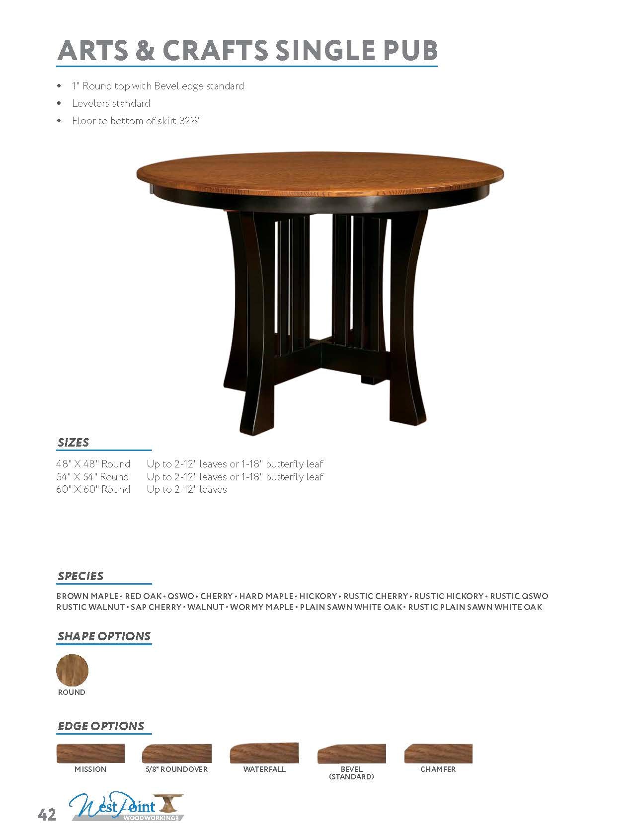 Arts & Crafts Single Pub Pedestal Table