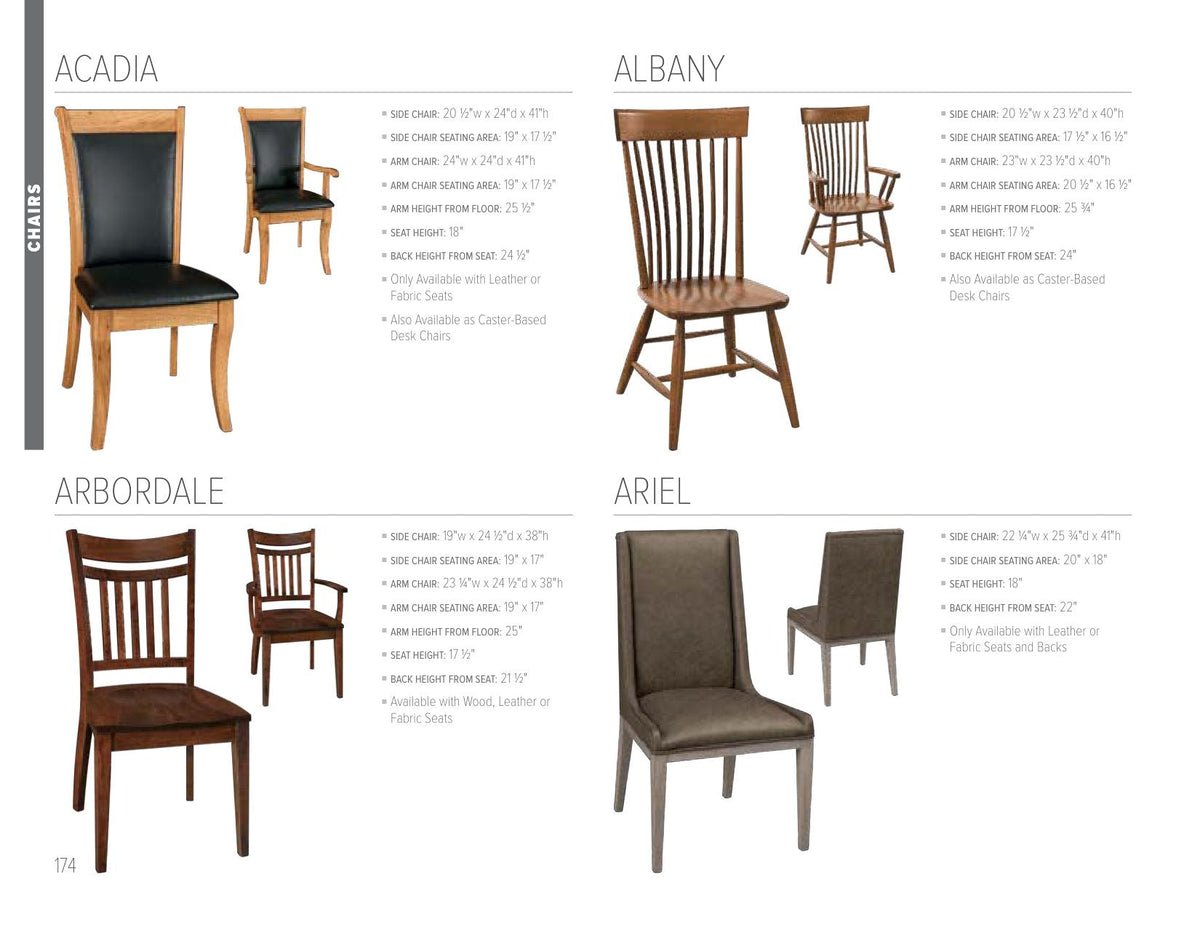 Acadia Arm Chair catalog page