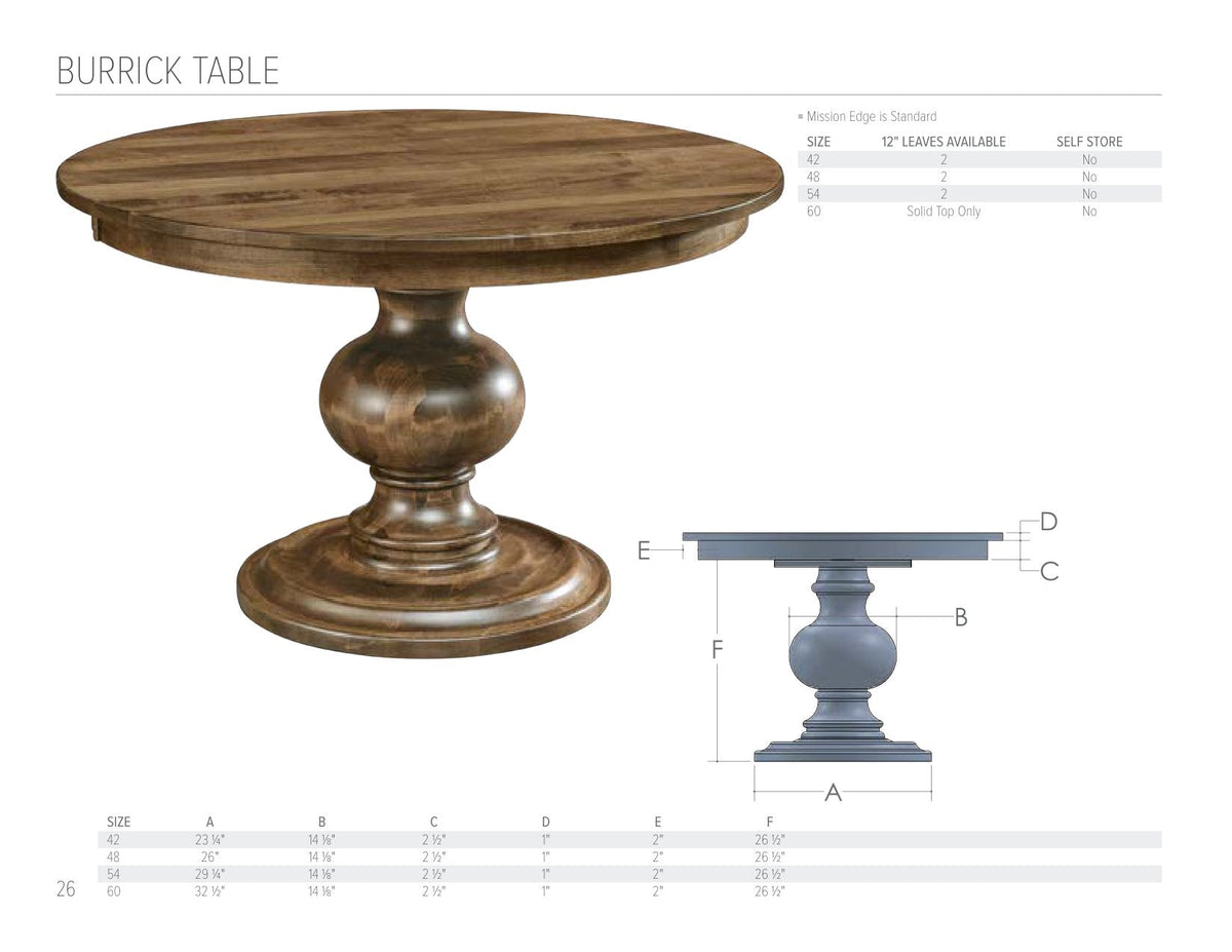 Burrick Table catalog page